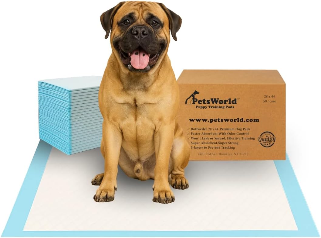 PetsWorld 2XL Dog Pee Pads 28"x44" 1200 Count – Extra Large Pet Pee Pads for Dogs & Puppies, Heavy Duty Leak-Proof Dog Training Pads