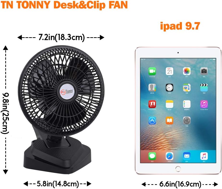 TN TONNY Convertible 6-Inch Desk & Clip on Fan, Two Quiet Speeds, Household Table Clip on Fans AC Personal Desktop Fans with 6 Feet Cord
