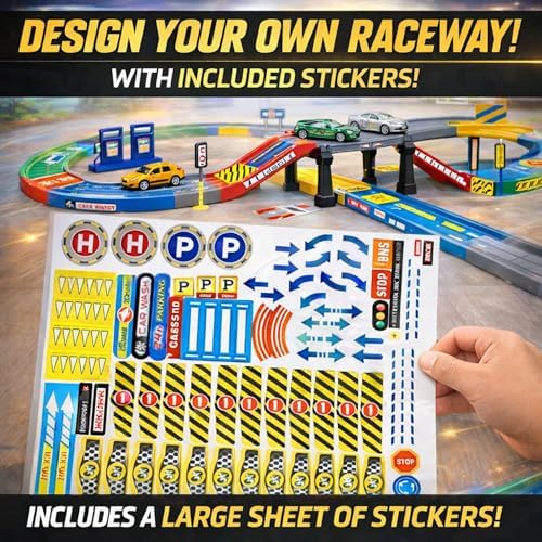 My First Speed Racing Assembly Track Builder Toy Playset - Starter Kit with 6 Diecast Cars, Accessories for Kids
