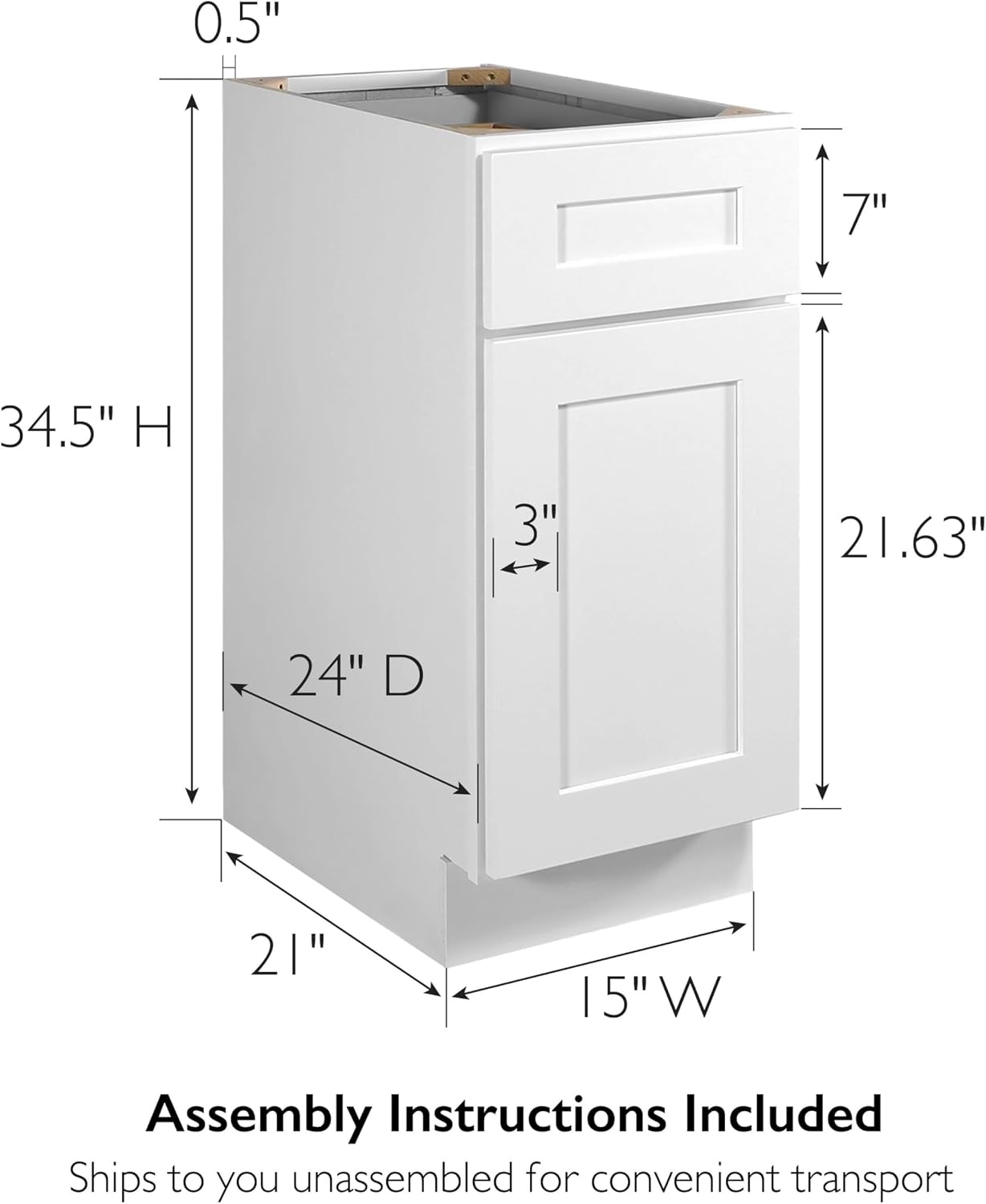 Brookings Shaker Unassembled Base Kitchen Cabinet B18, 18 W x 24 D x 34.5 H, Painted White with Sherwin Williams®, Solid Wood – Design House, 561340 | Adjustable Shelves, Adjustable Hinges, Floor Mount, Contemporary/Modern, Wood, Kitchen, 561340