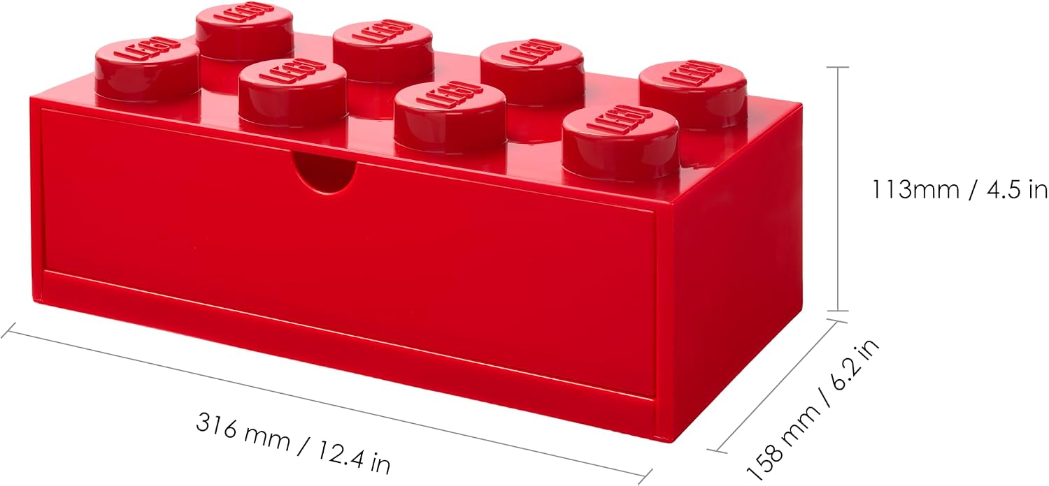 LEGO Stackable Desk Drawer RED with 8 Knobs - Plastic Storage Box for LEGO, Toys, Desk Drawers, Office Supplies, and Stackable Storage, Home Decoration
