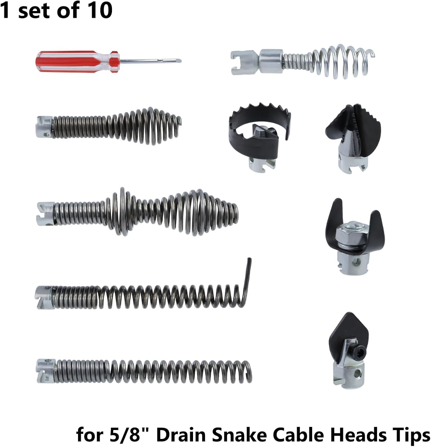 Drain Snake Drill Attachment, 10Pcs | Auger Cutter Cleaner Tips, Compatible With K-400 C-4 C-6 C-7 C-8 C-9, For 5/8 Inch Cables