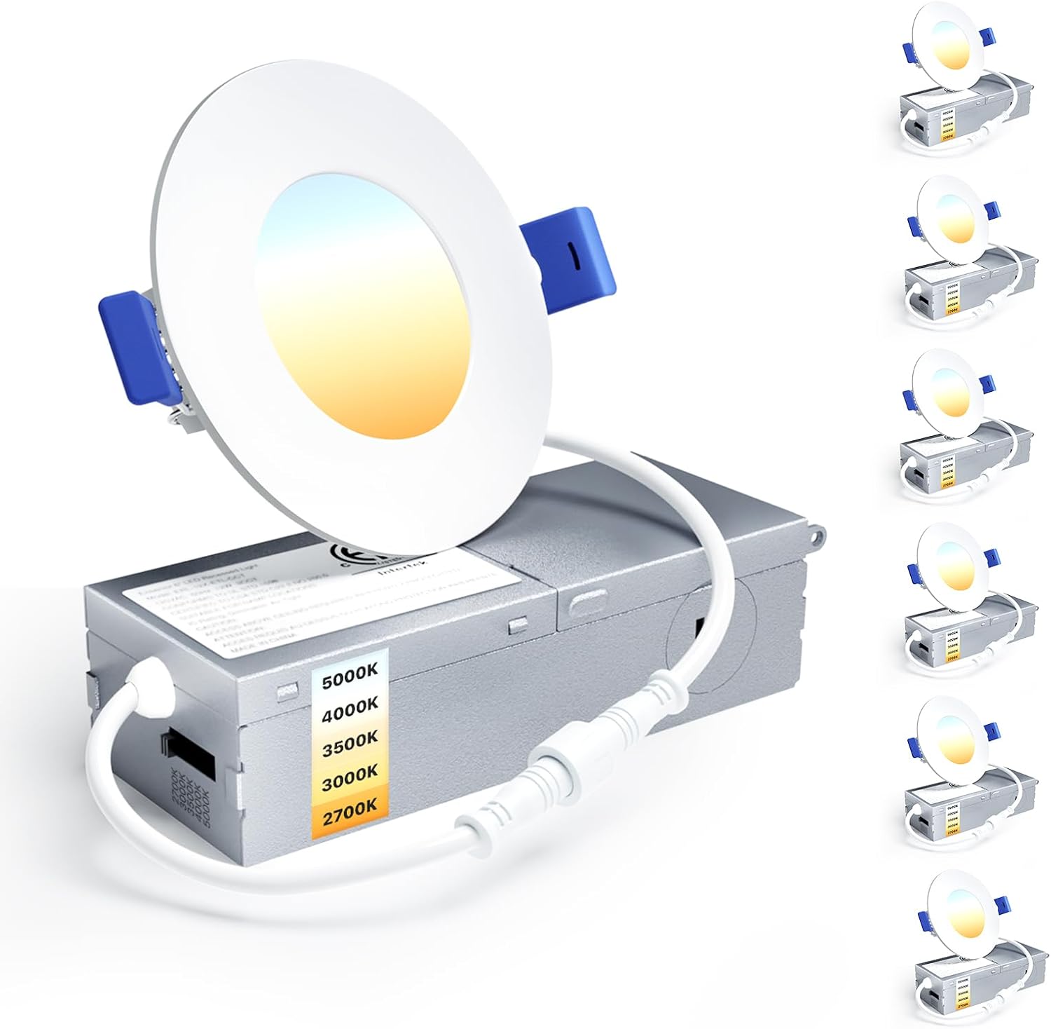 Ensenior 6 Pack 6 Inch LED Recessed Light, 5CCT Dimmable Canless Wafer