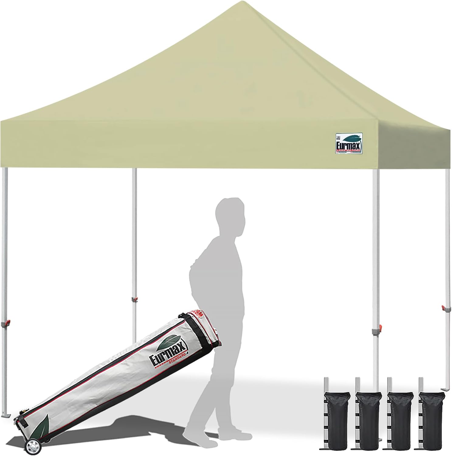 Eurmax USA 10x10ft Pop Up Canopy,Commercial Instant Tent for Outdoor Events,Patented No-Tip Rolling Storage Bag with 4 Sandbags,UV & Water Resistant,Heavy Duty Portable Shelter Gazebo,Black