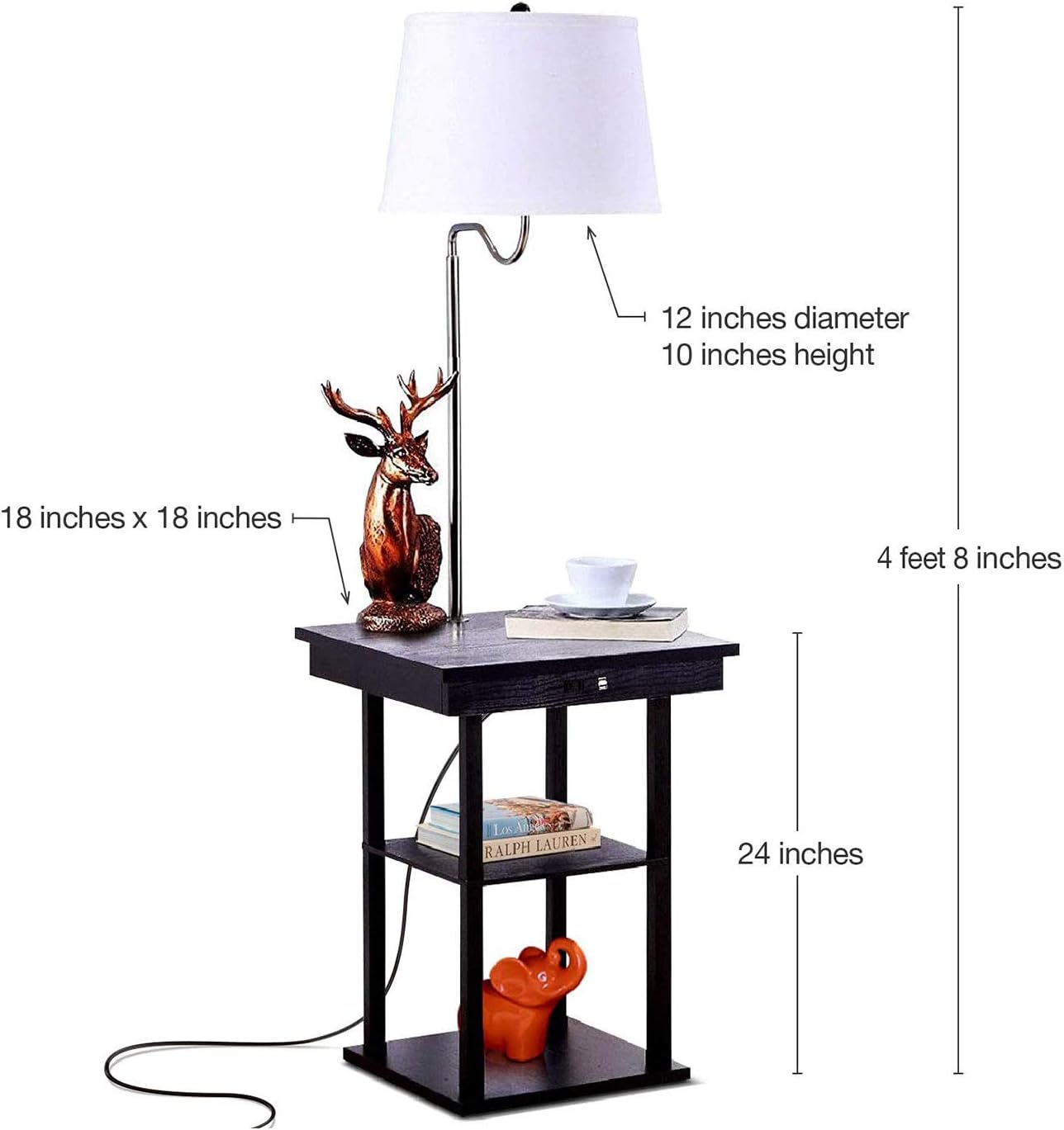 Brightech Madison Side Table with Lamp Combo with LED Bulb, Desk Lamp with USB Port, Bedside Reading Light, Modern End Table with Floor Lamp for Bedroom, Living Room, Office - Havana Brown