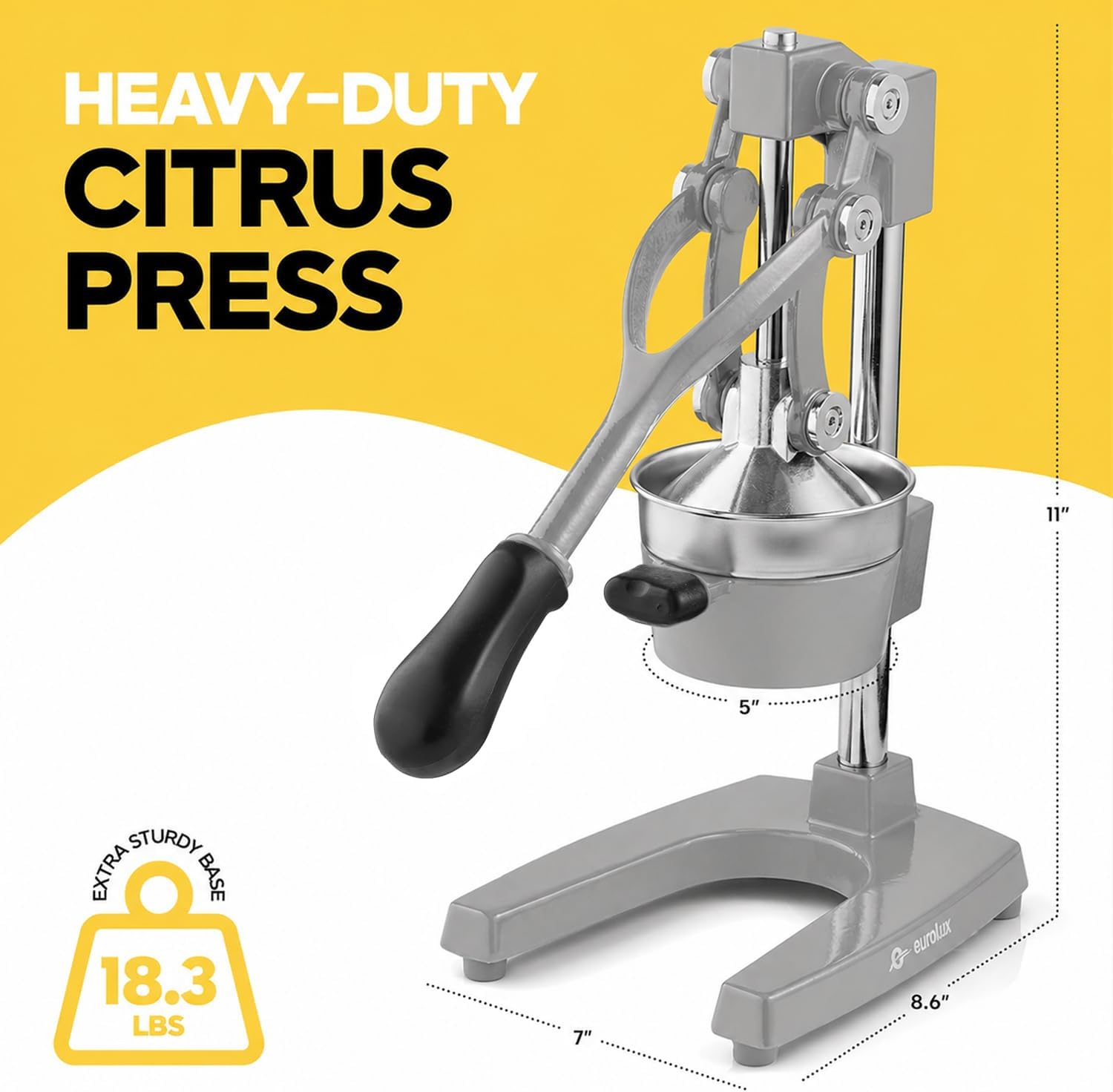 Eurolux Ultra-Premium Cast Iron Juicer | Extra-Large, Heavy Duty, Commercial Grade