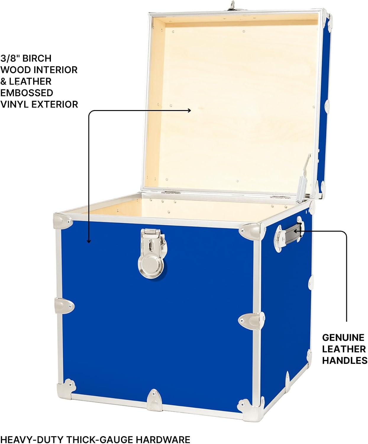 Rhino Classic Cube Trunk, College Dorm Footlocker & Home Storage End Table | 18"L x 18"W x 20"H, 1500+ lb Capacity, Baltic Birch Plywood, Nickel Plated Steel, Durable, Office Storage, Dorm Room