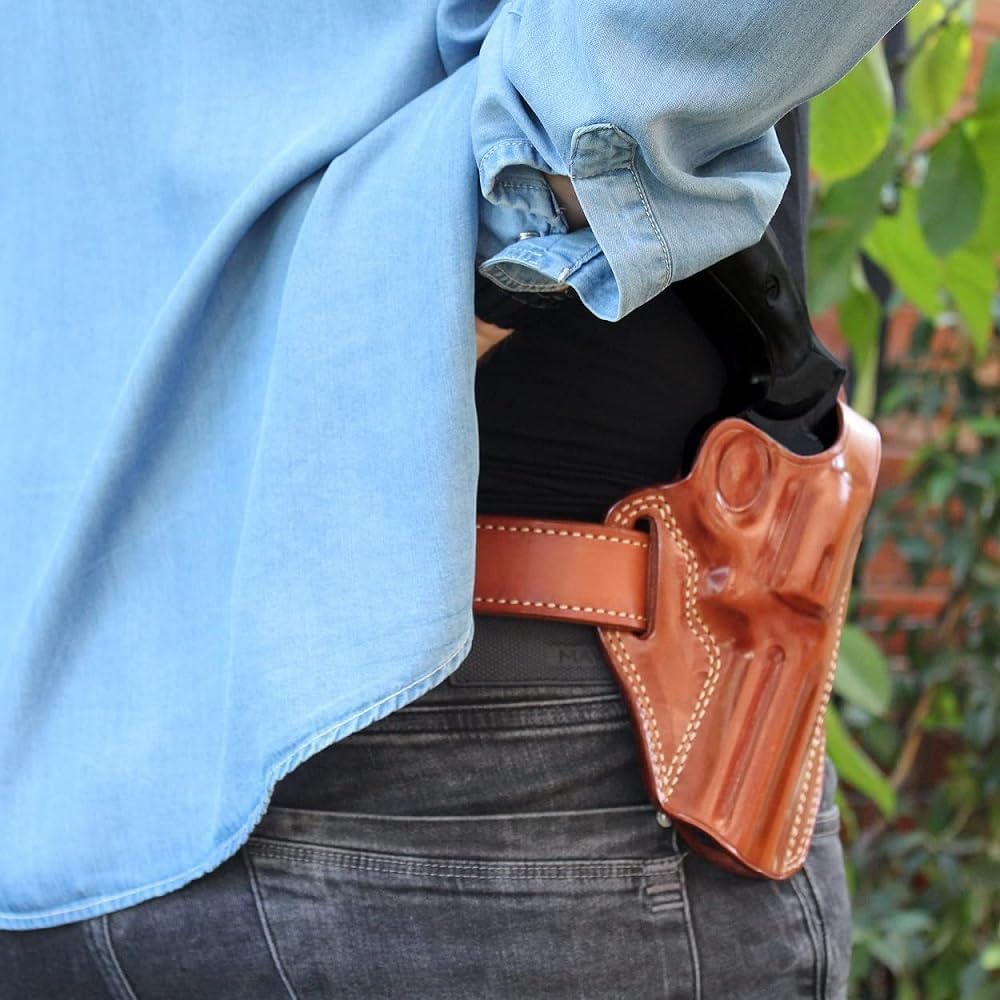 Premium Leather Three Slot OWB Pancake Holster with Thumb Break Fits, GP-100 357 Magnum 4.20" Barrel (Please Choose Your Hand Draw) Brown Color