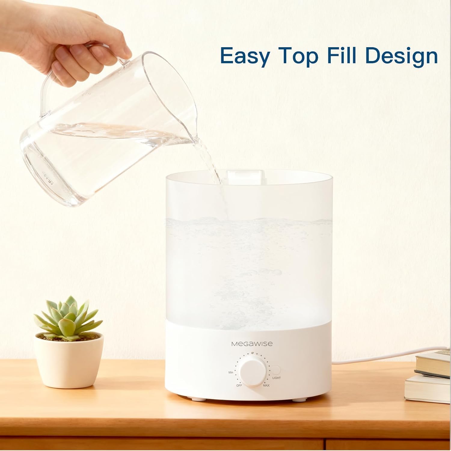 MEGAWISE 1.5L Cool Mist Humidifier for Bedroom, 25dB Quiet