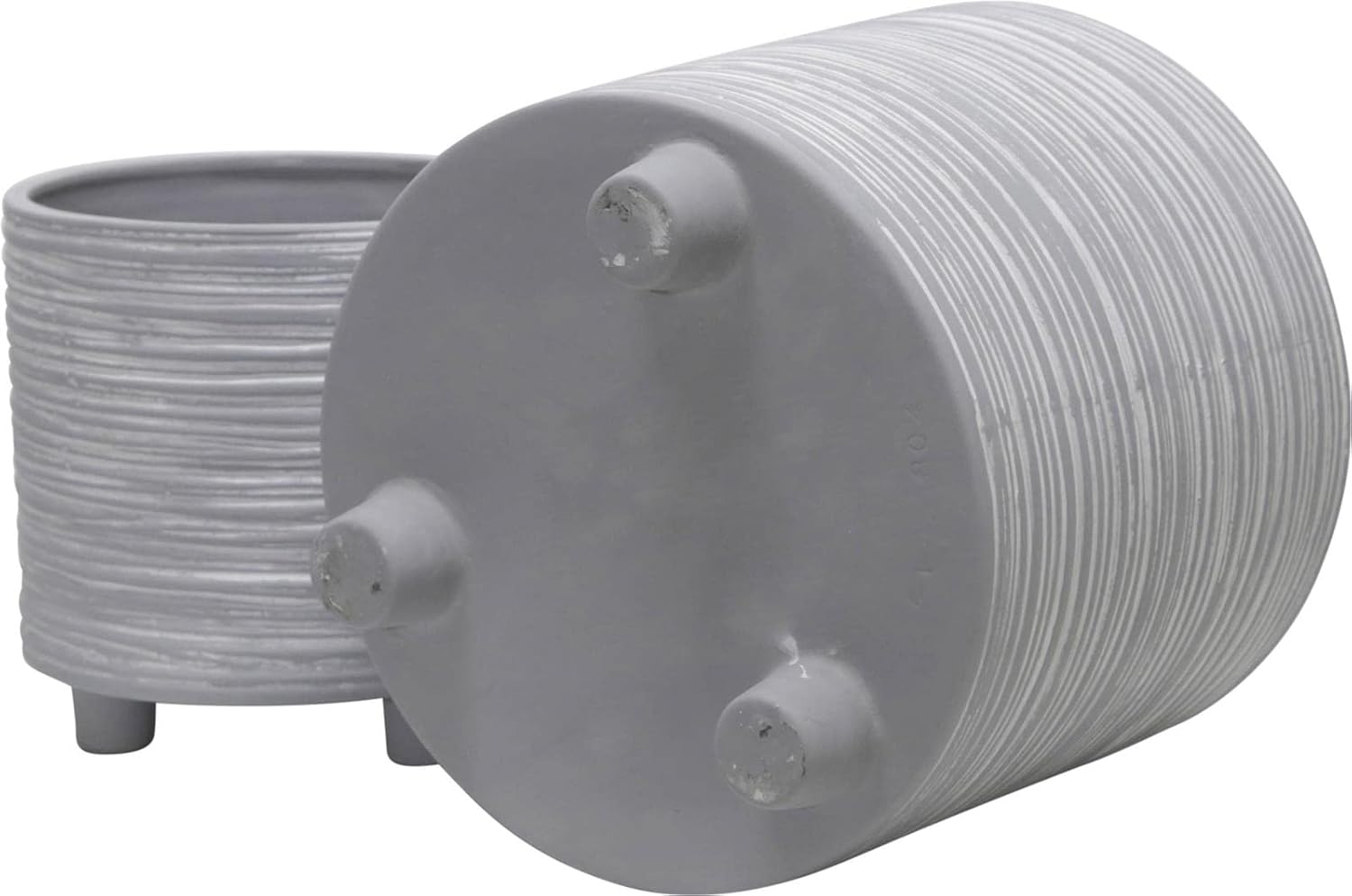 Set of 2 Footed Planters with Ridged Lines Accent – Ceramic Stoneware Outdoor & Indoor Plant Pot – Modern Garden & Home Decor Ceramic Planters