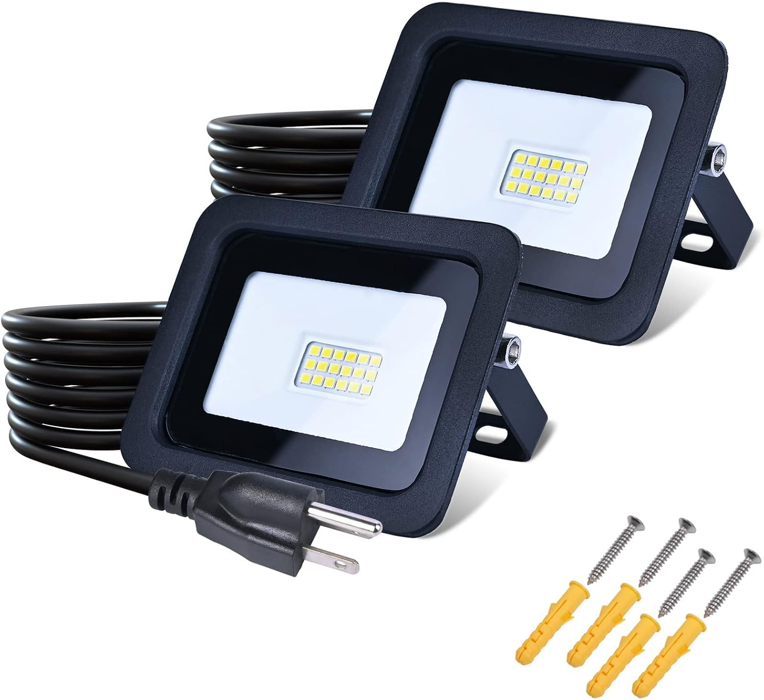 MIWAT 20W 2Pack LED Flood Light, White LED Work Light with Plug
