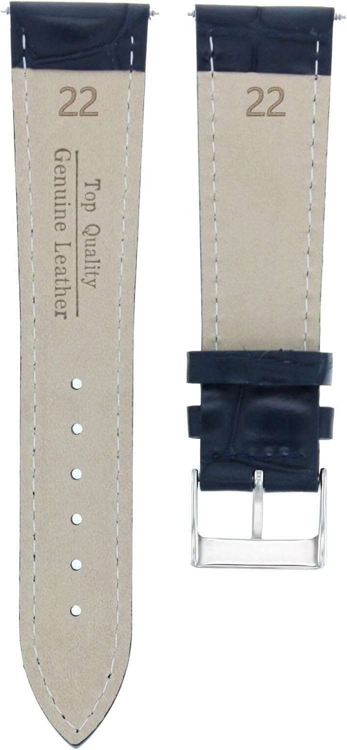 Ewatchparts 22mm Dark Blue Leather Replacement Watch Strap Silver Buckle Compatible With Invicta Diver Russian