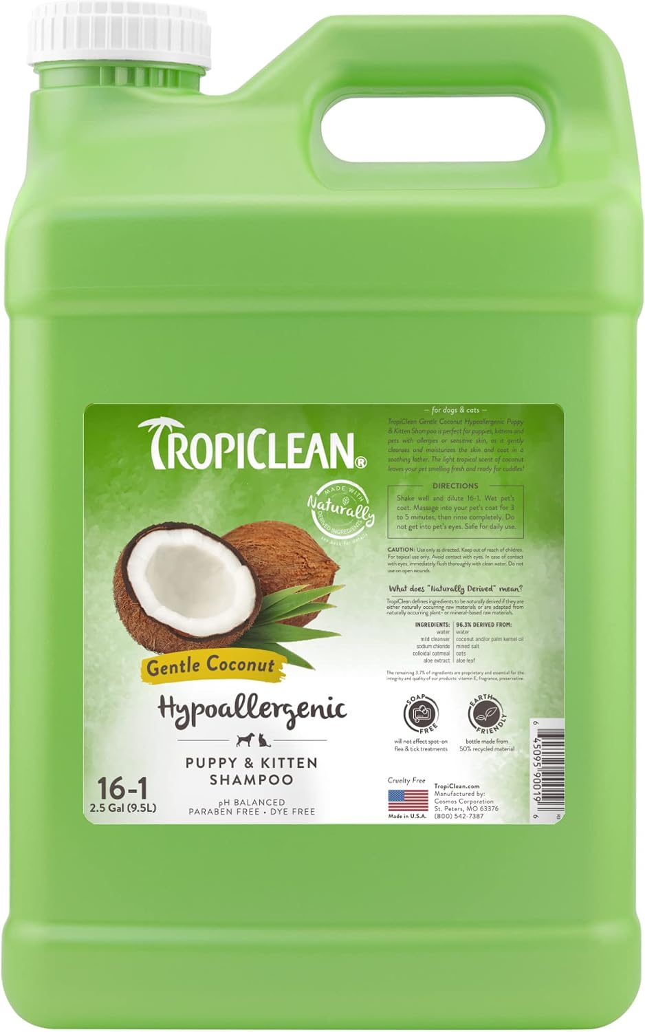 TropiClean Deodorizing Dog Shampoo, Berry & Coconut Scent, 2.5 Gallon