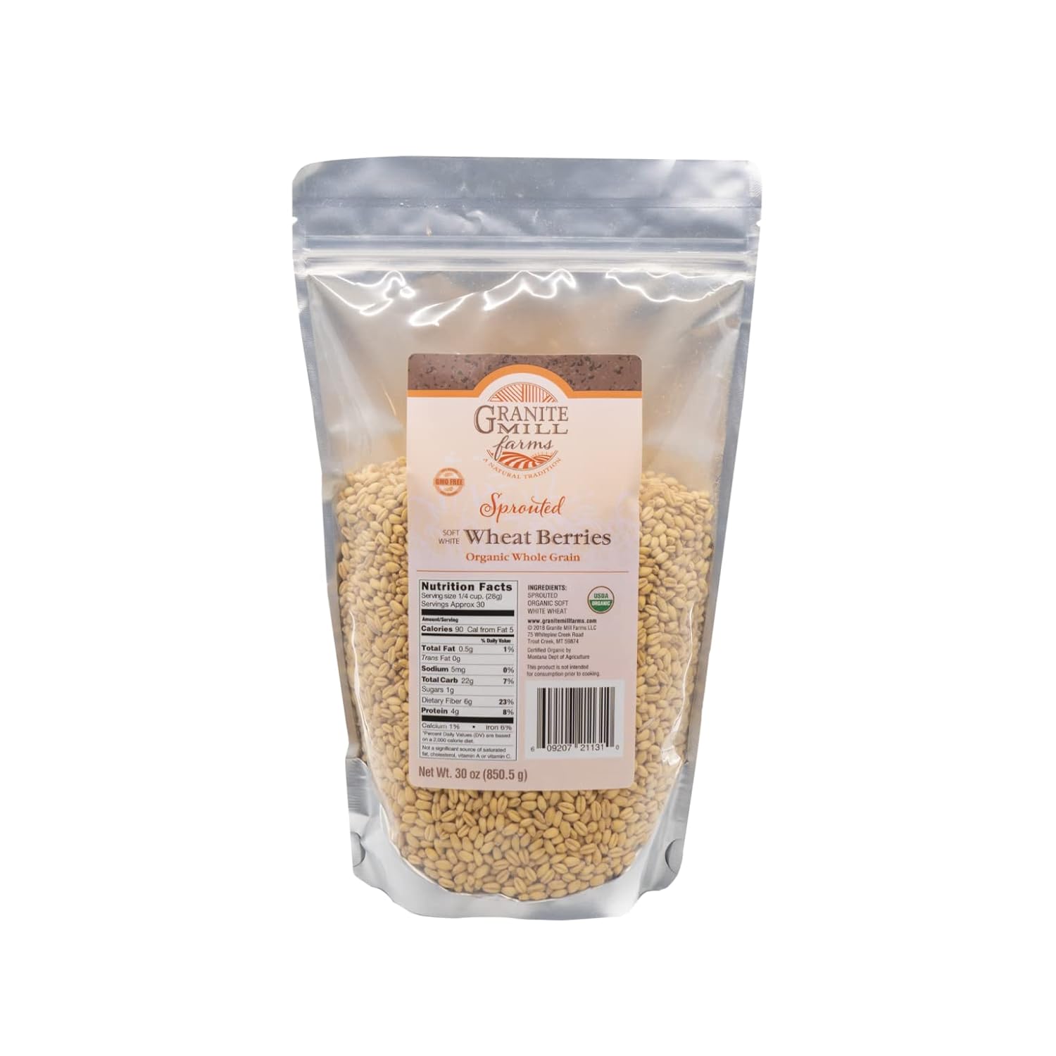 Granite Mill Farms Organic Sprouted Soft White Wheat Berries, 30 OZ