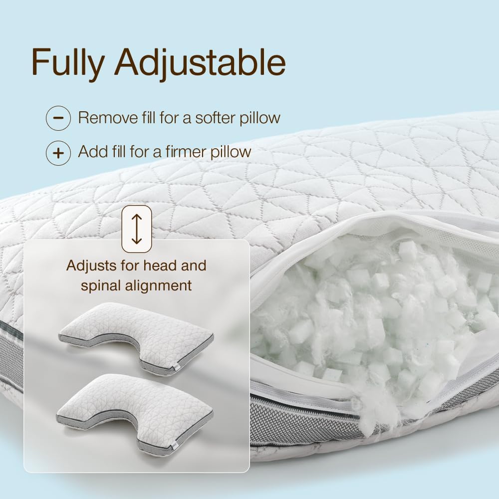 Coop Home Goods Eden Bed Pillow Queen Size for Sleeping on Back, Stomach and Side Sleeper- Medium Soft Memory Foam Cooling Gel - CertiPUR-US/GREENGUARD Gold