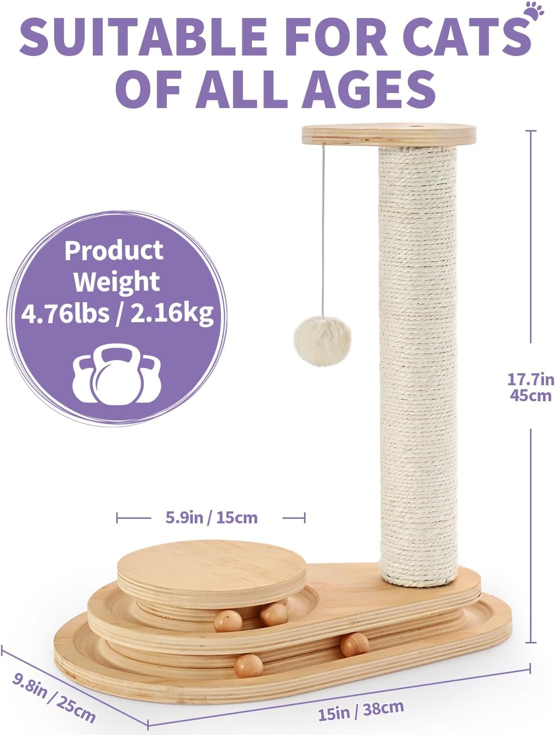 Made4Pets Kitten Toy Scratching Post for Indoor Cats with Ball Track
