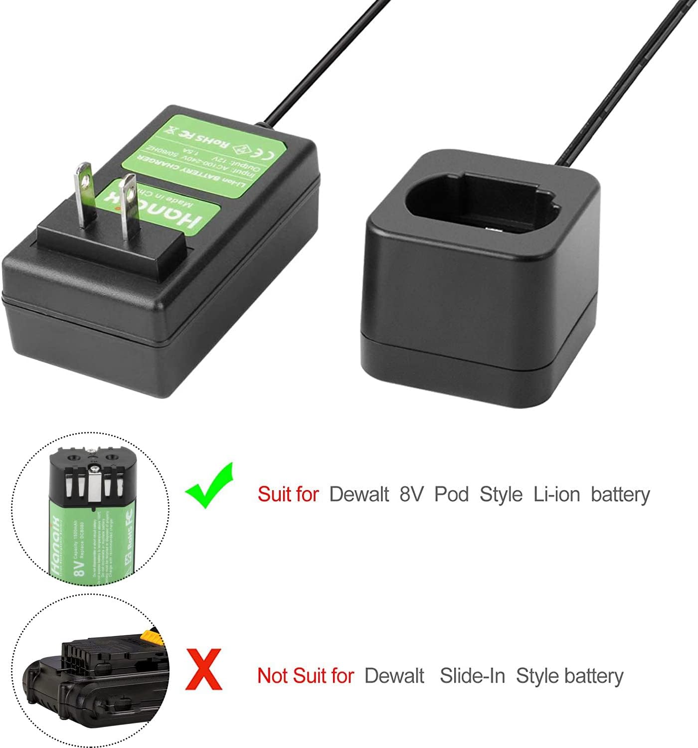 2000mAh 8V Battery and Charger for Dewalt Compatible with Dewalt 8V DCB080 DCF680N1 DW4390 DCF680N2 DCF680G2(Battery and Charger Included)