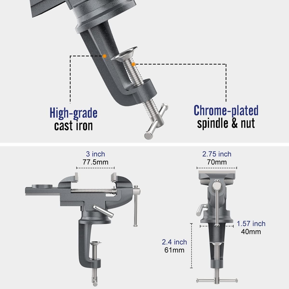 Housolution Universal Table Vise 3 Inch, 360°Swivel Base Bench Clamp