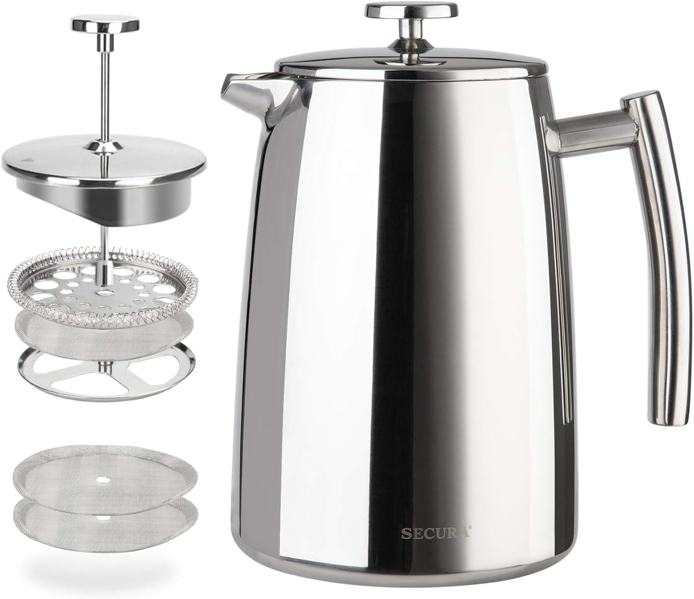 Secura French Press Coffee Maker, 50-Ounce, 304 Stainless Steel Insulated Coffee Press with Extra Screen