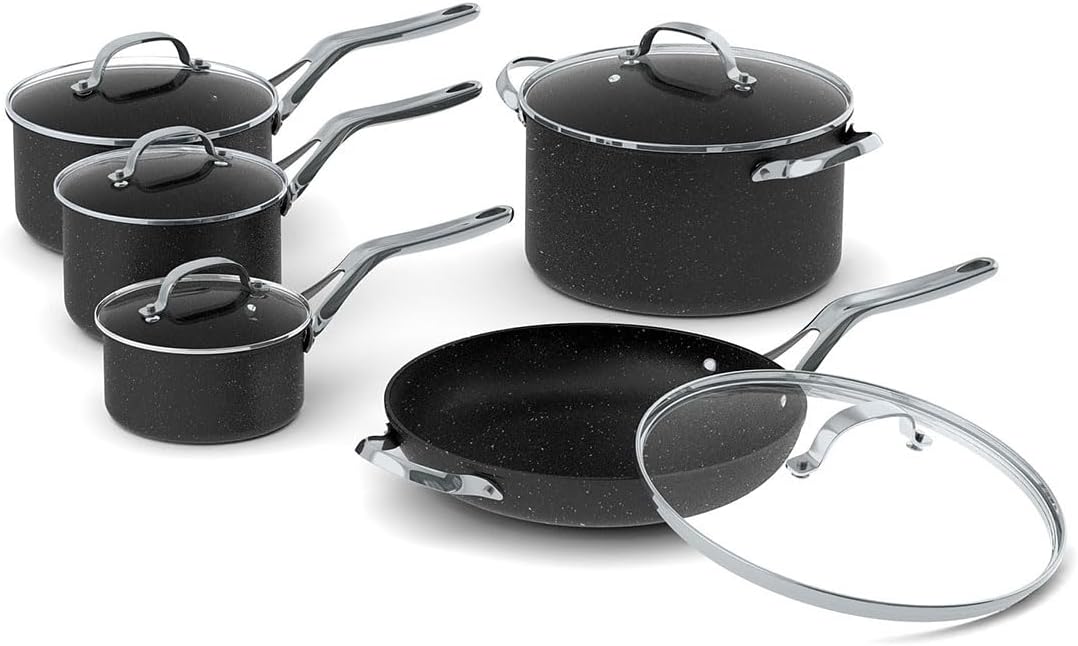 Starfrit The Rock 8PC Non-Stick Cookware Set, Black | Durable Forged Aluminum, Oven Safe, PFOA Free, Easy to Clean