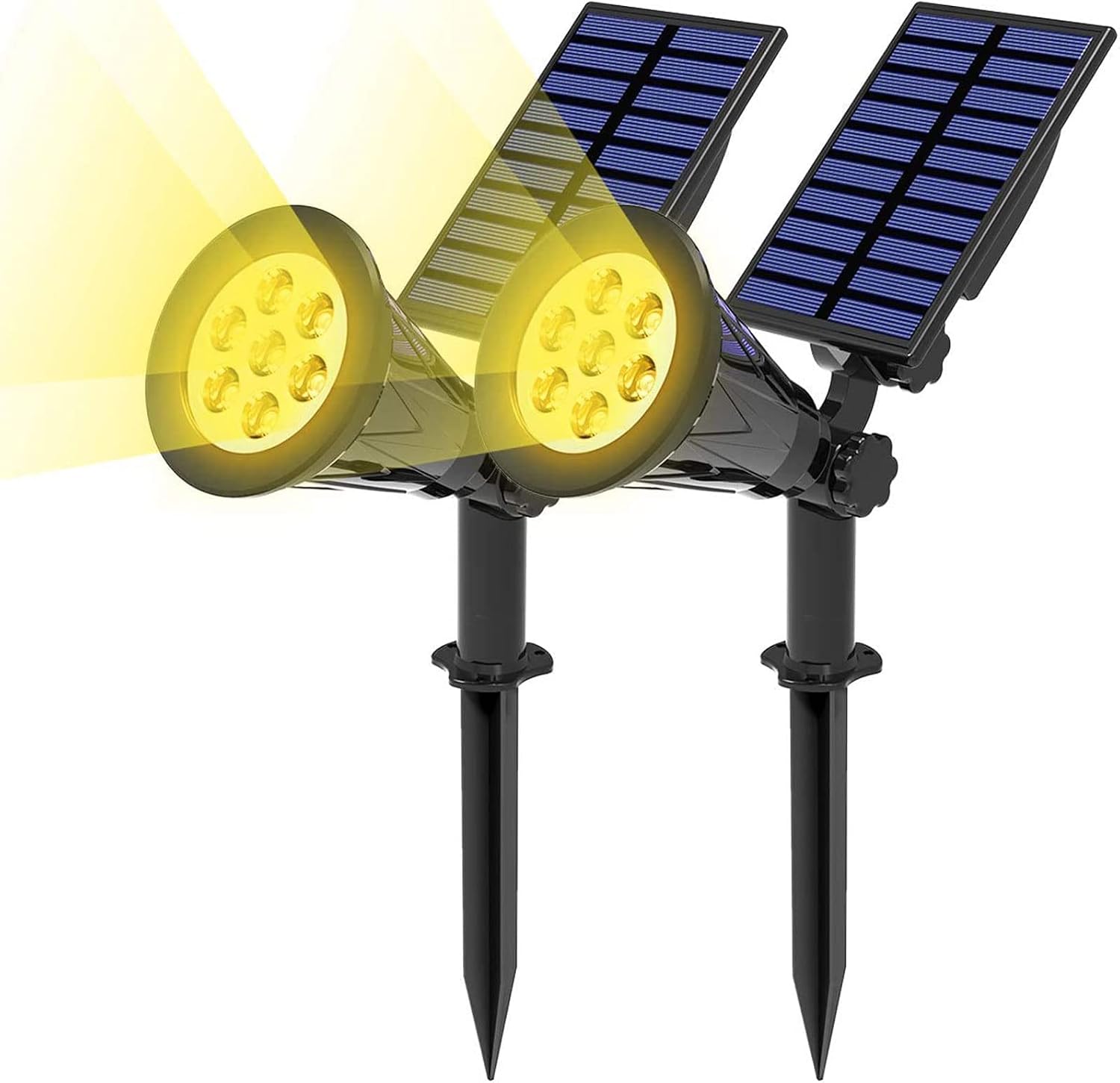 T-SUN Color Changing Solar Spot Lights Outdoor Waterproof, 7 LEDs, 2 Pack | 7 Color Changing Modes, IP65 Waterproof Dusk to Dawn Solar Uplights for Tree, Patio, Yard, Garden, Driveway, Pool Area