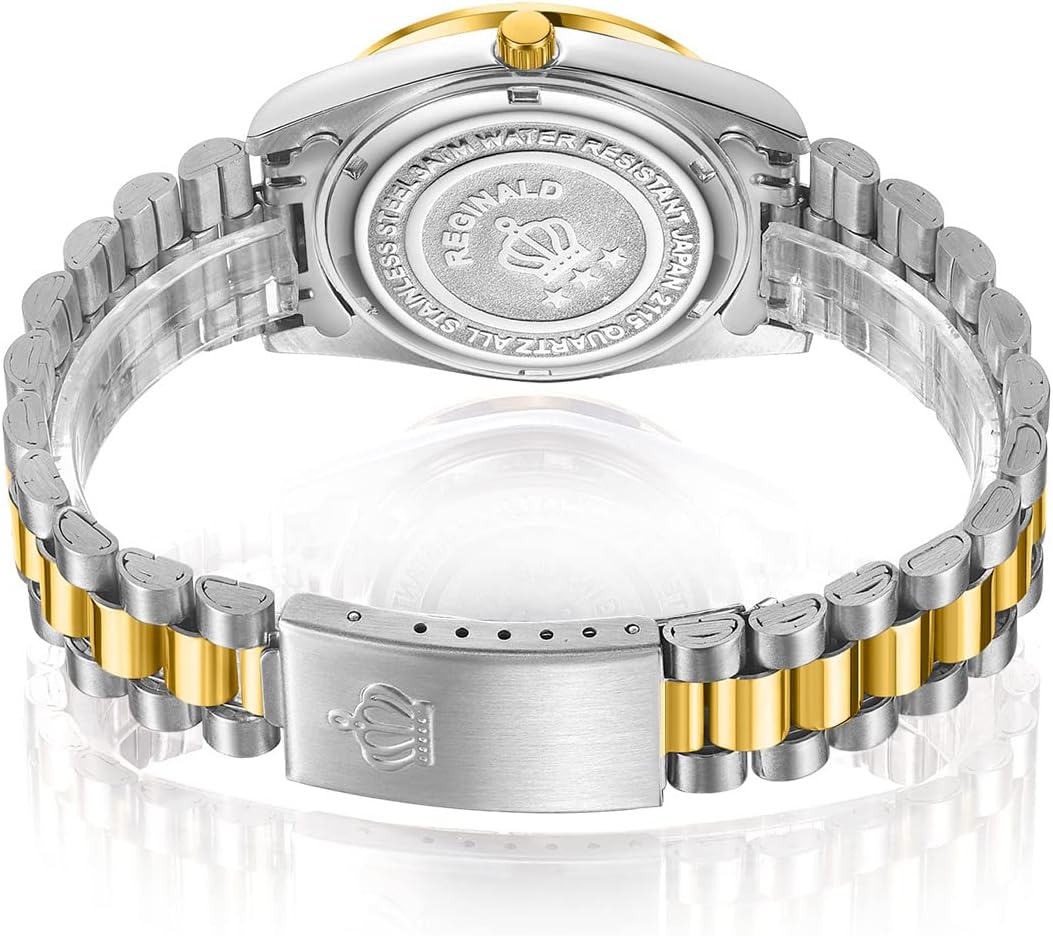 Reginald Mens Watches Hands Sapphire Full Gold Stainless Steel Quartz Dial Unisex Watch