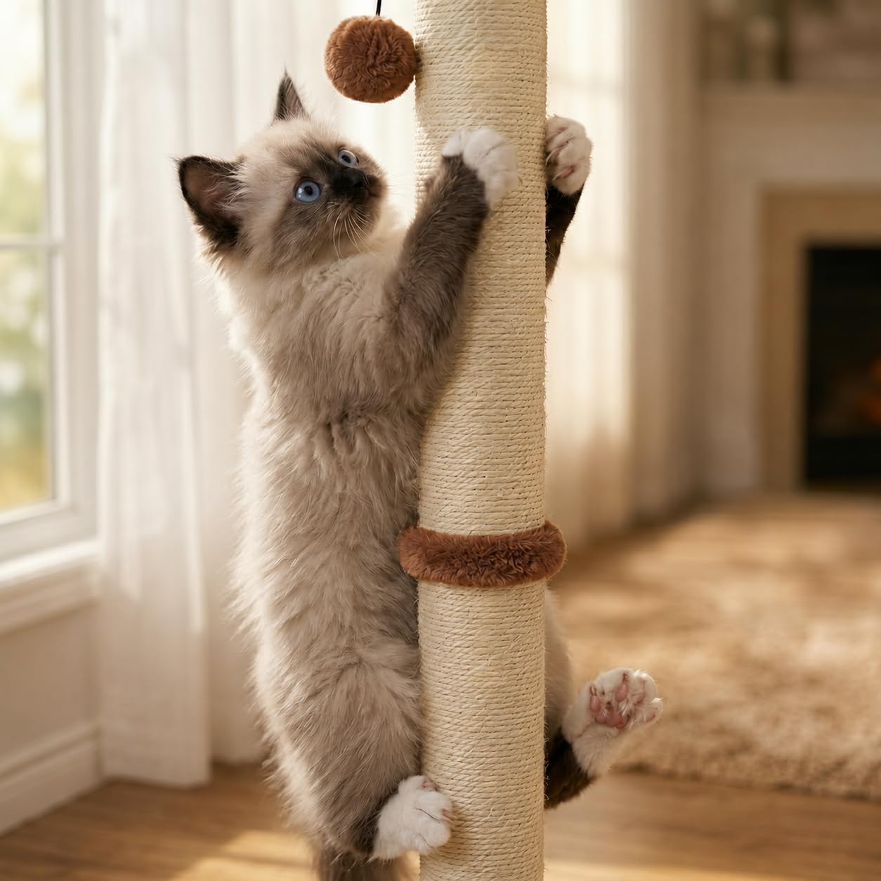 Dimaka 29" Height Tall Cat Scratching Post, Claw Scratcher with Sisal Rope and Covered with Soft Smooth Plush, Vertical Scratch [Full Strectch] for Standard Size Cats(Grey, 29 inches for All Cats)