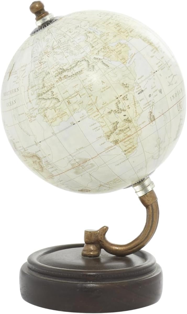 Deco 79 Wood Globe, 5" x 5" x 8", Yellow | Educational/Geographic Earth World Map Decorative World Globe World Globe