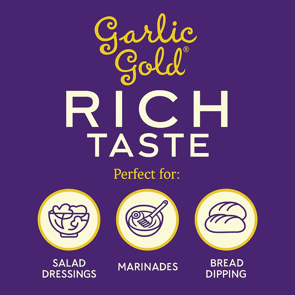 Garlic Gold Extra Virgin Olive Oil Infused with Garlic, Premium Certified USDA Organic, Low FODMAP, Cold Pressed (250 mL, 6 Pack) | 8.44 Fl Oz - 250 ml (6 Pack), First Cold Pressed, Hand Crafted, Artisanal, USDA Organic, Low FODMAP, Gluten Free