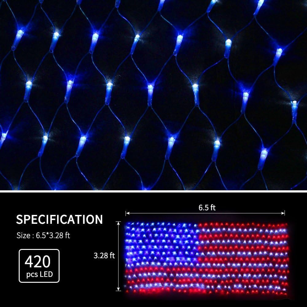 YULIANG LED American Flag Lights, 6.5ft*3.2ft Waterproof Led Flag Net Light Outdoor for 4th of July Decorations, Independence Day, Memorial Day