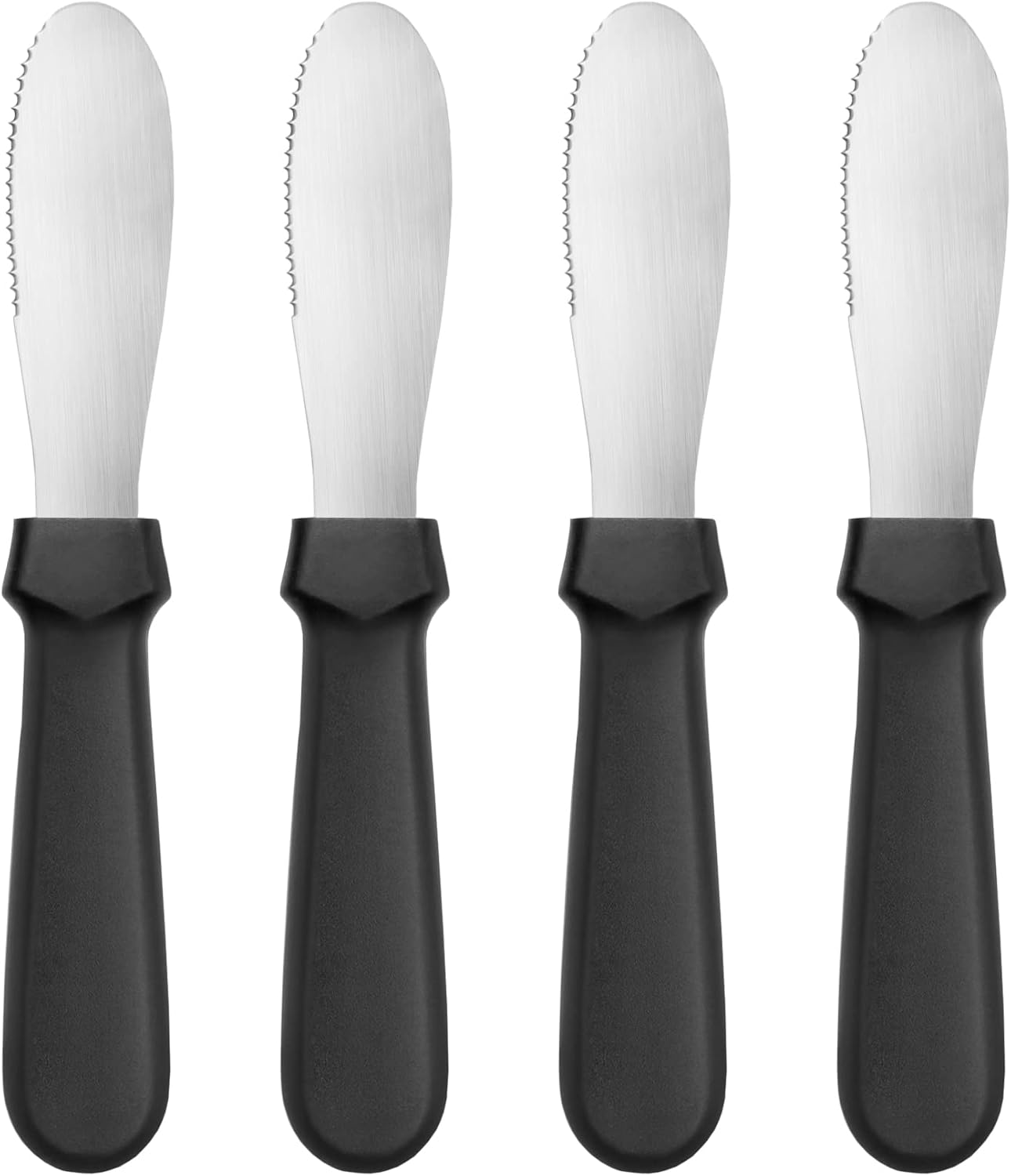 New Star Foodservice Plastic Handle Stainless Steel Butter Spreader, 8.75-Inch, Black, Set of 4