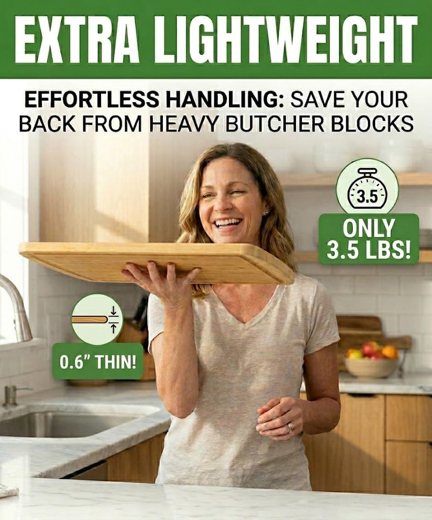 INDESTRUCTABLE Bamboo Cutting Board (Extra Large) with Vertical Grain Strength Technology - Non Toxic, Spacious and Lightweight 18" XL Chopping Board Gift - Replacements for Life