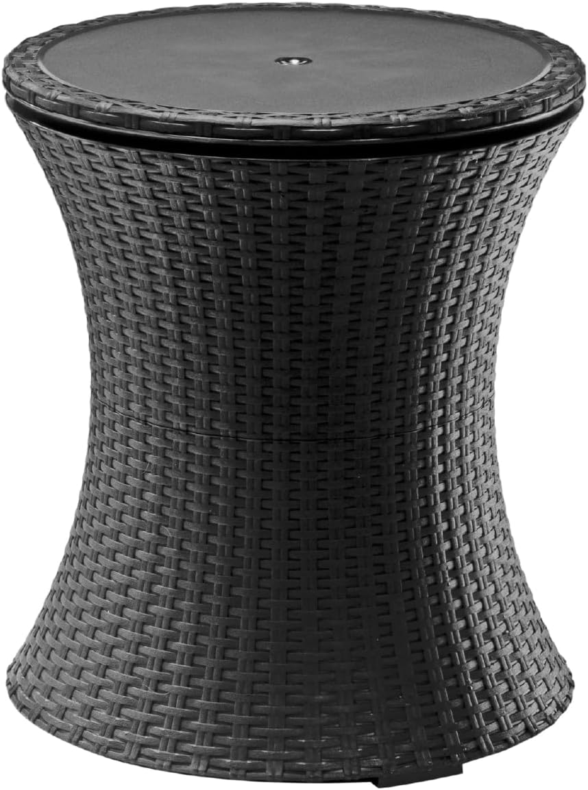 Keter Pacific Cool Bar Outdoor Patio Furniture and Hot Tub Side Table with 7.5 Gallon Beer and Wine Cooler, Espresso Brown