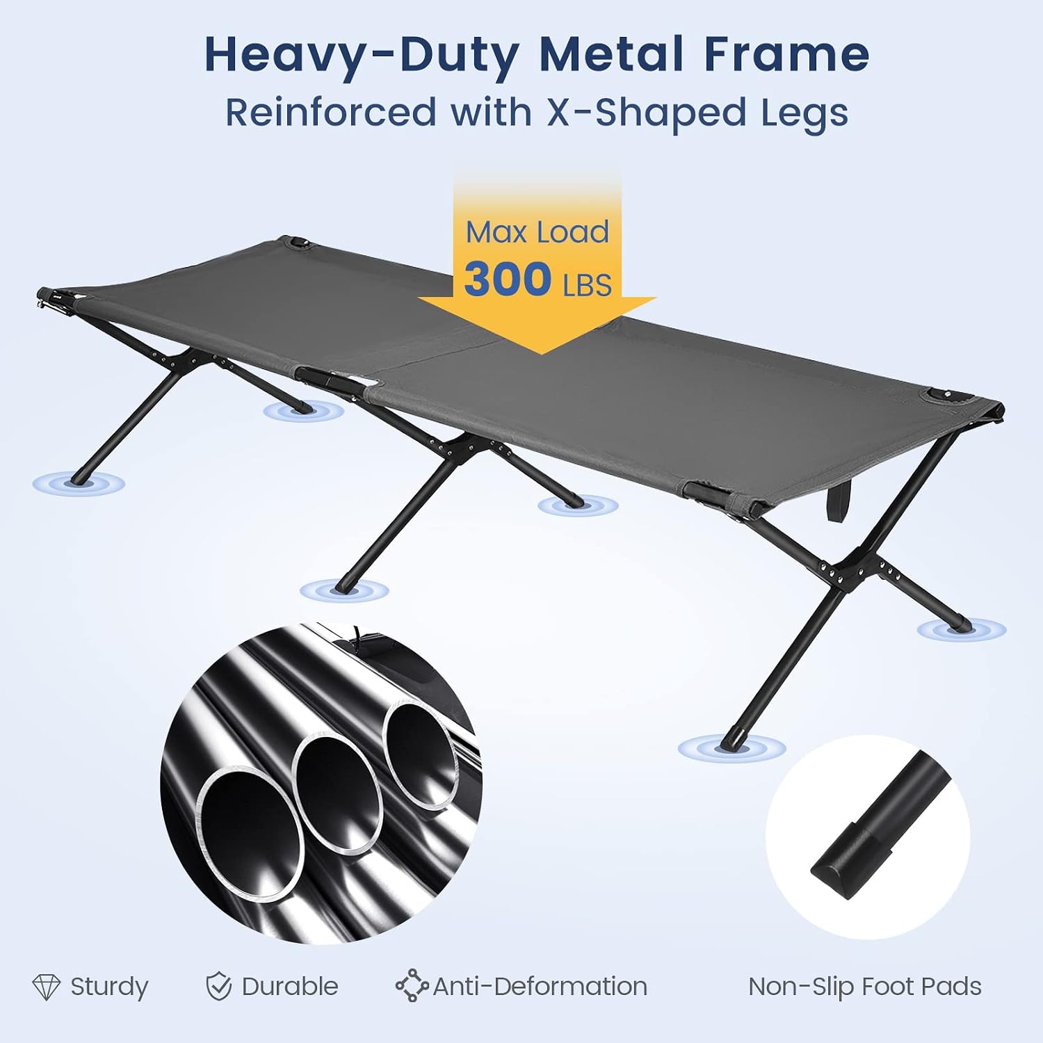 Goplus Folding Camping Cot with Carrying Bag, Portable Lightweight Outdoor Sleeping Bed for Adults Kids, 300LBS Weight Capacity