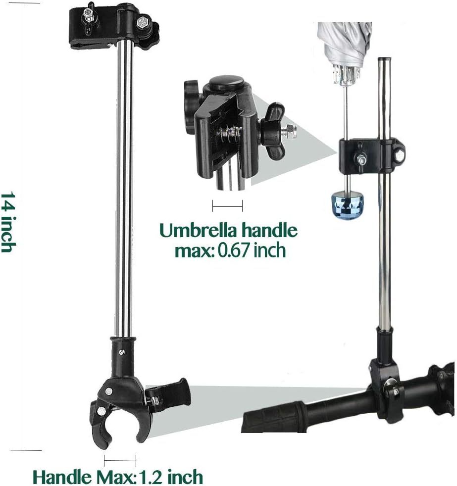 Yobee Adjustable Umbrella Mount Holder No Need Any Tooling to Attach Umbrella Clamp, Umbrella Connector Holder to Wheelchairs, Walker, Rollator, Bike