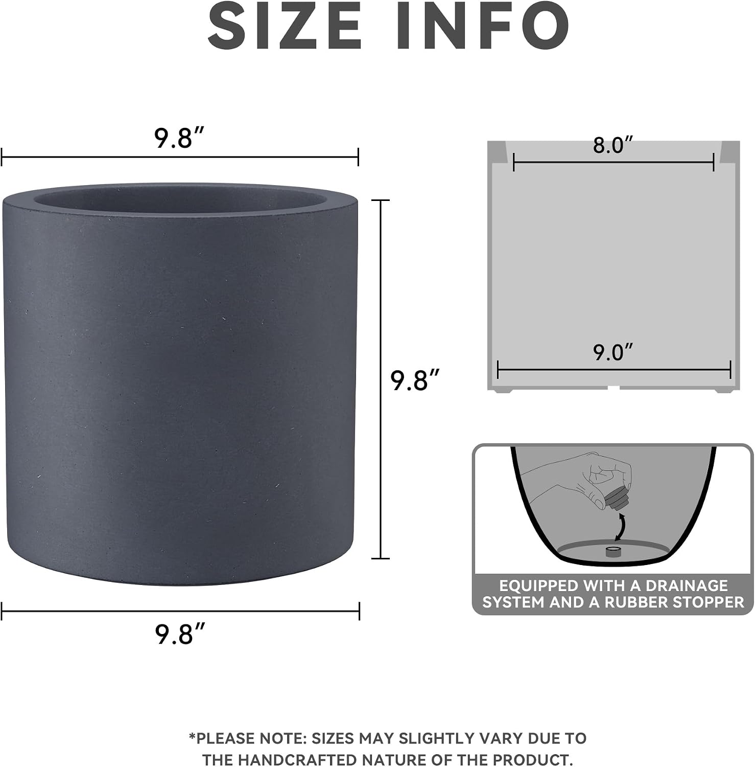 Kante Large Round Cylinder Charcoal Concrete Planter 15.8" Tall, Outdoor