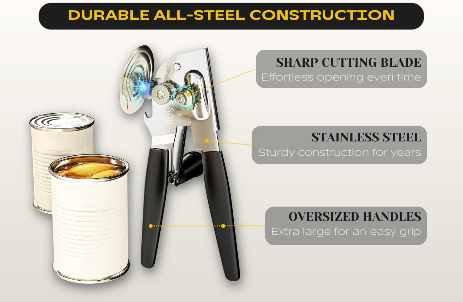 Heavy Duty Can Opener with Magnet – Commercial Can Opener Manual for Seniors & Arthritis - Hand Held, Folding Knob, Smooth Edge, Works on #10 Cans