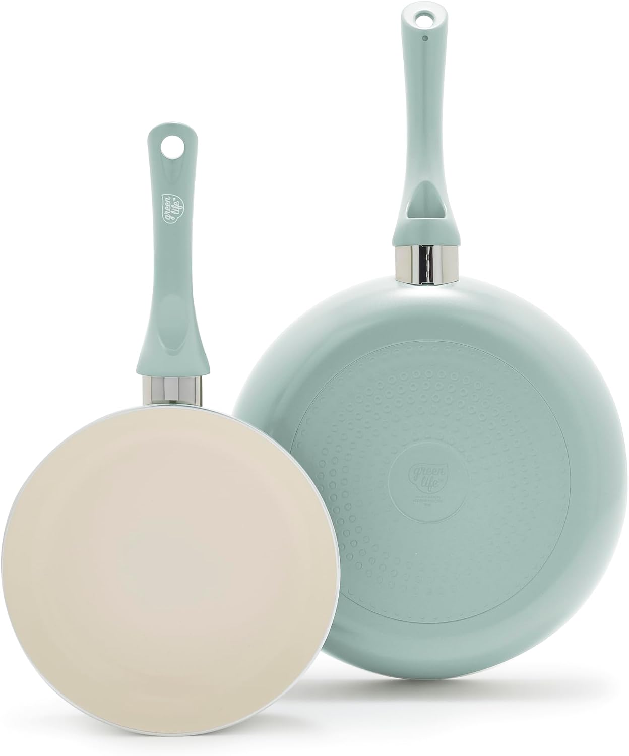 GreenLife 2 Piece (7” & 10”) Ceramic Nonstick Frying Pan Set, Turquoise | PFAS-Free Nonstick Coating, Family Skillet Set, Egg Pan, Omelet Pan, Stay-Cool Handles, Dishwasher & Oven Safe up to 350F