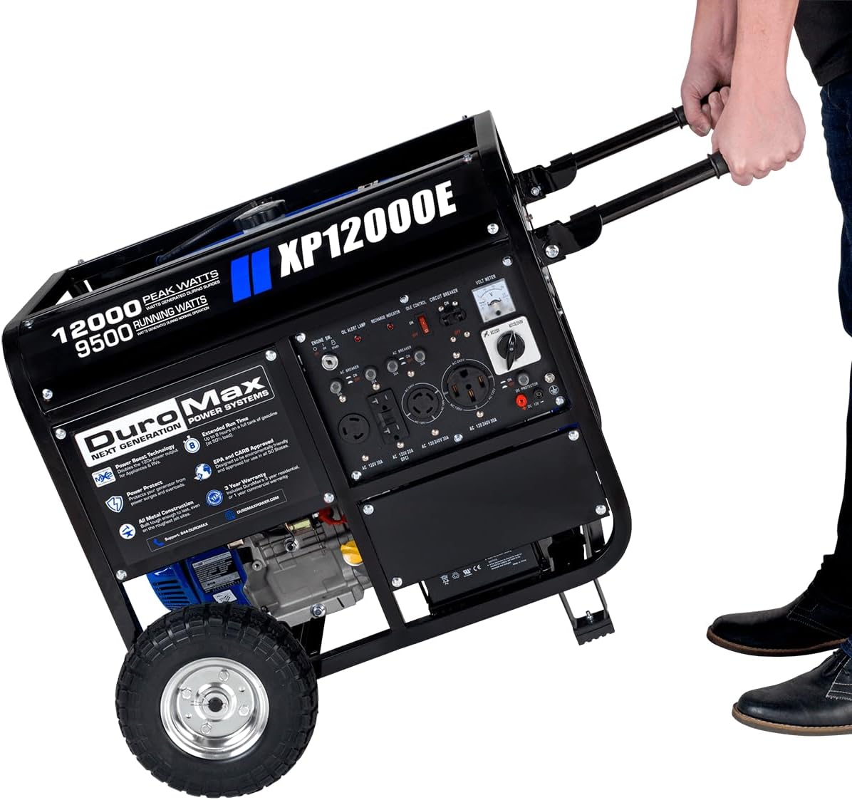 DuroMax XP12000EH 12,000-Watt Dual Fuel Portable Generator – Gas & Propane, Electric Start, Whole Home Backup Power, Transfer Switch Ready, RV & Emergency Ready