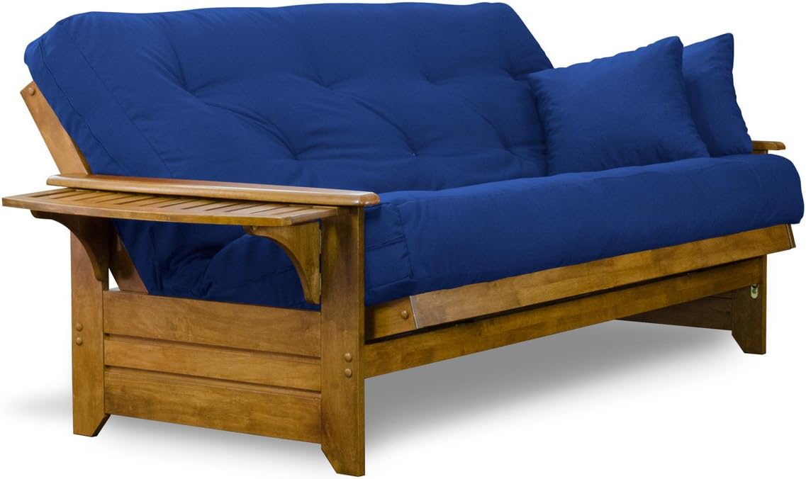 Brentwood Tray Arm Futon Sofabed Set - Queen Frame, 8" Microfiber Fudge Mattress, Heritage Finish