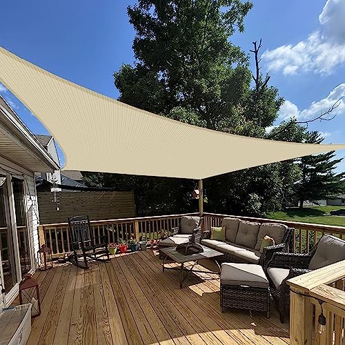 E&K Sunrise 16' x 20' Sun Shade Sail Rectangle Canopy Shade Cover UV Block for Patio Backyard Garden Outdoor (Beige)