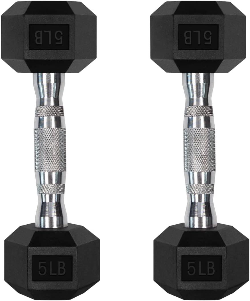 RitFit Rubber Coated Hex Dumbbell Weights Set for Home Gym | Cast Iron Core, Anti-Slip Knurled Chrome Handle, Hexagon Anti-Roll, Heavy-Duty Dumbbell Set for Strength Training