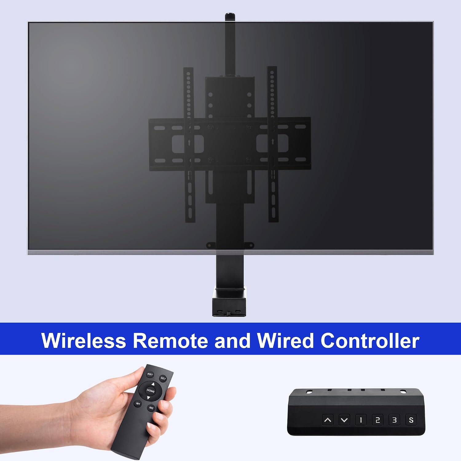 Fromann Motorized TV Lift Mount with Remote for 32-55 Inch Height Adjustable TV Lift Stand, Load Capacity 132Lbs, Stroke Length 29.9 Inches