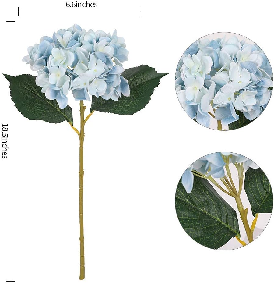 Kisflower 6pcs White Hydrangea Artificial Flowers - Faux Hydrangea Flowers, Fake Silk Flowers for Table Centerpiece