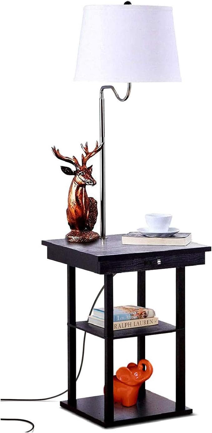 Brightech Madison Side Table with Lamp Combo with LED Bulb, Desk Lamp with USB Port, Bedside Reading Light, Modern End Table with Floor Lamp for Bedroom, Living Room, Office - Havana Brown