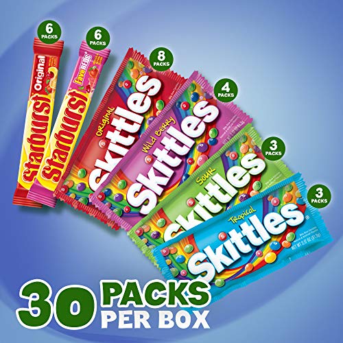 SKITTLES & STARBURST Assorted Candy Variety Pack Bulk Box 18 Count 37.05 oz | Everyday snacking, snack box, mix candy assortment bulk candy fruity candies bulk box for fundraising, snacking, road trips