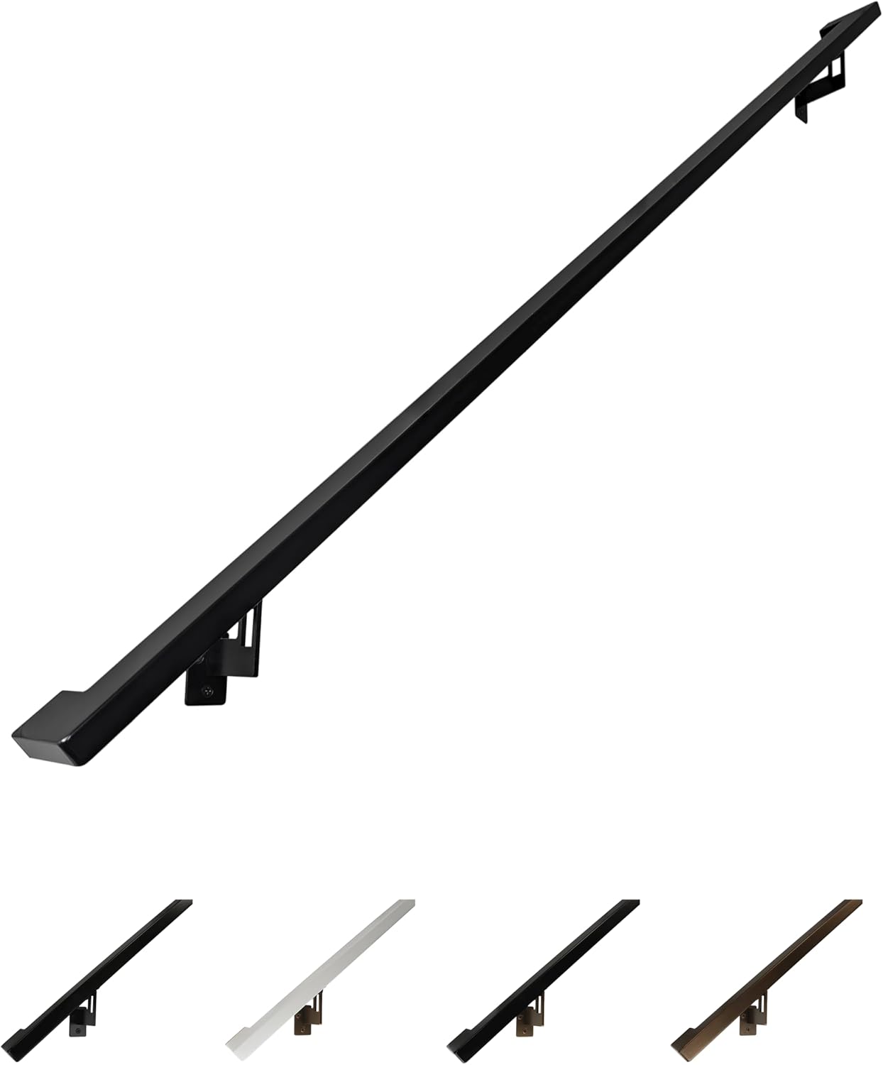 Modern Aluminum Handrail Grab Bar Kit, Adjustable Steel Brackets Included, Returns to Wall, Powder Coated Finish (Black, 4 Foot Handrail Set)