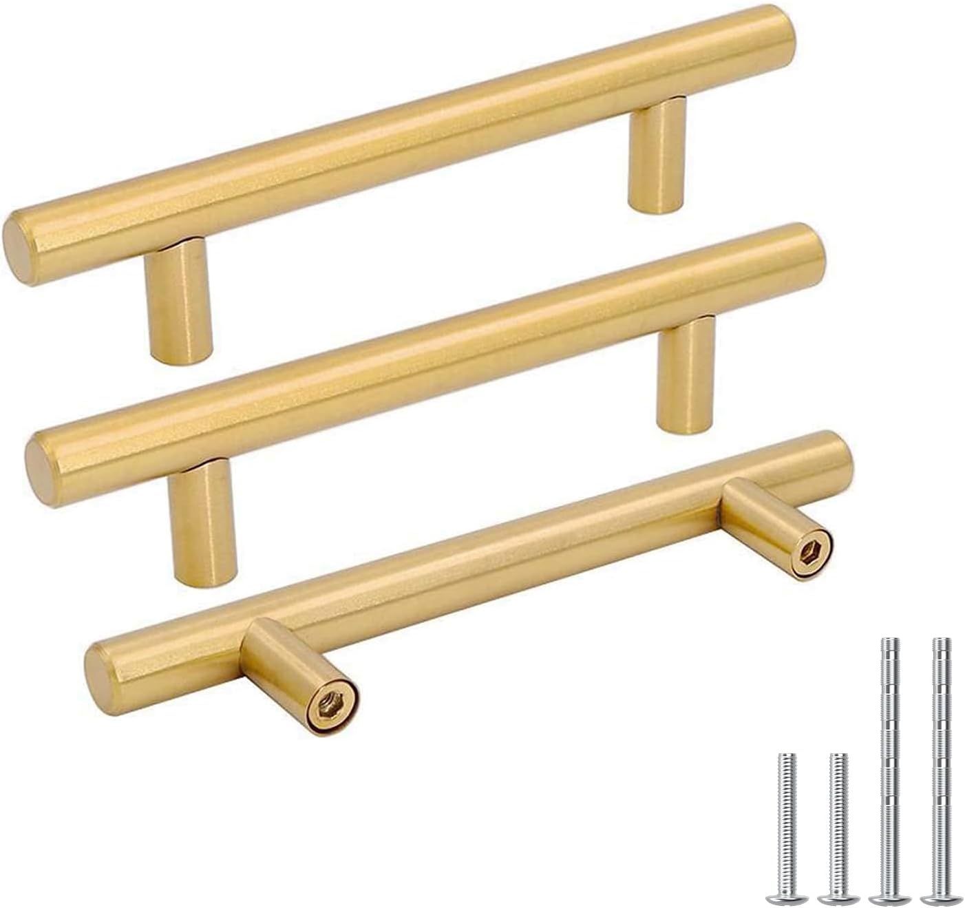 Goldenwarm 5 Pack 3 inch Gold Cabinet Handles Brushed Gold Cabinet Pulls | Gold Dresser Drawer Handles Stainless Steel Drawer Pulls for Kitchen Bathroom Bedroom, Easy to Install