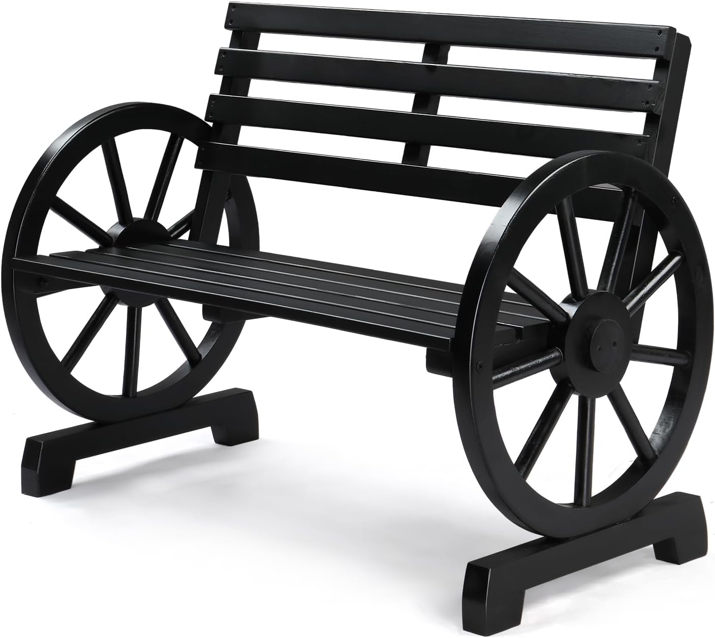 VINGLI Rustic Wooden Wheel Bench Outdoor Bench, Patio Bench Wagon Slatted Seat, Garden Benches for Outdoors 350lbs High Capacity