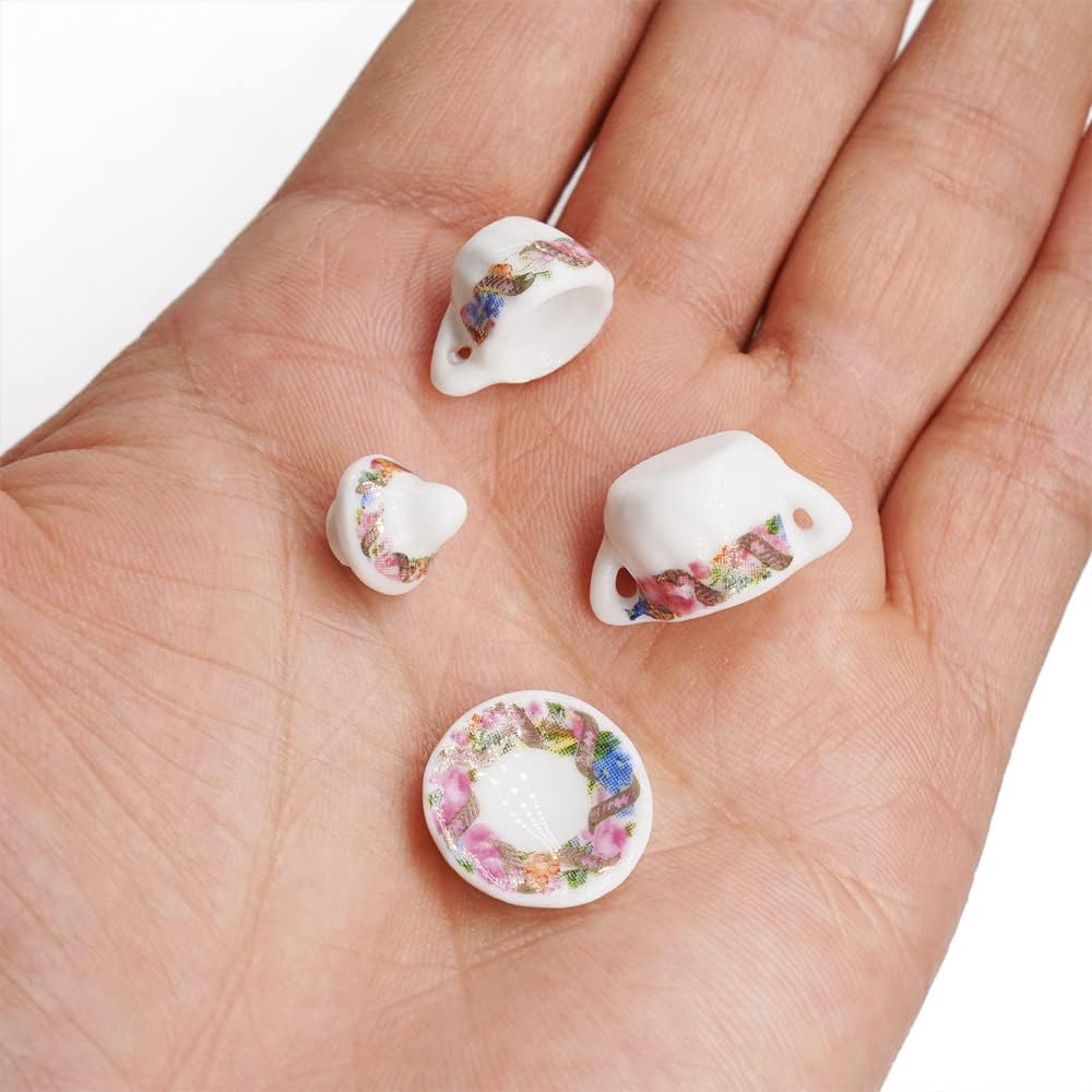 Odoria 1/12 Miniature Porcelain Tea Set 15Pcs Dollhouse Decoration Accessories, Grapes